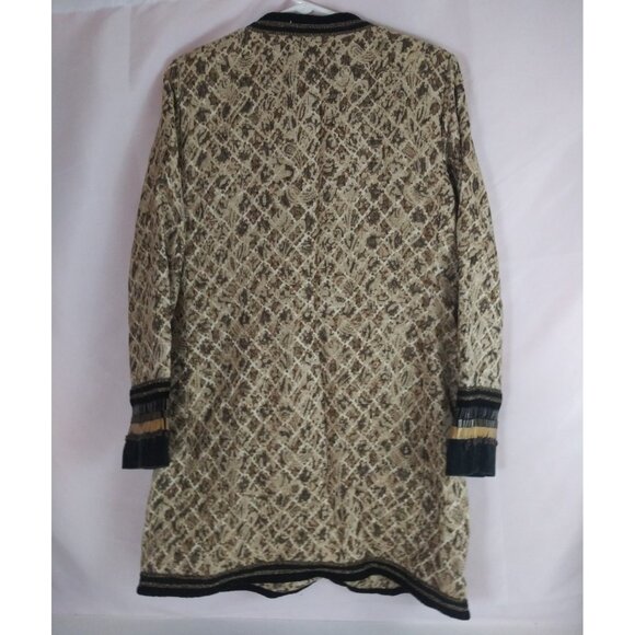 Chico's Tapestry Gold & Black Embellished Boho Jacquard Jacket Size 1 - Picture 2 of 5